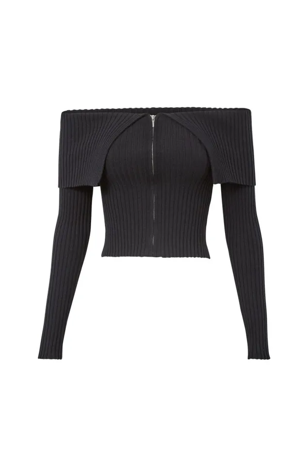 Clothing Supr Knitwear Kenzie Off The Shoulder Rib Knit Black