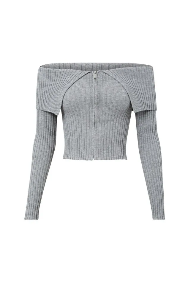 Clothing Supr Knitwear Kenzie Off The Shoulder Rib Knit Dark Grey Marle