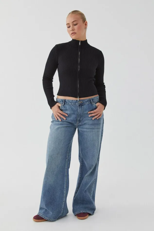 Clothing Supr Knitwear Marcie Mock Neck Zip Through Cardigan Black