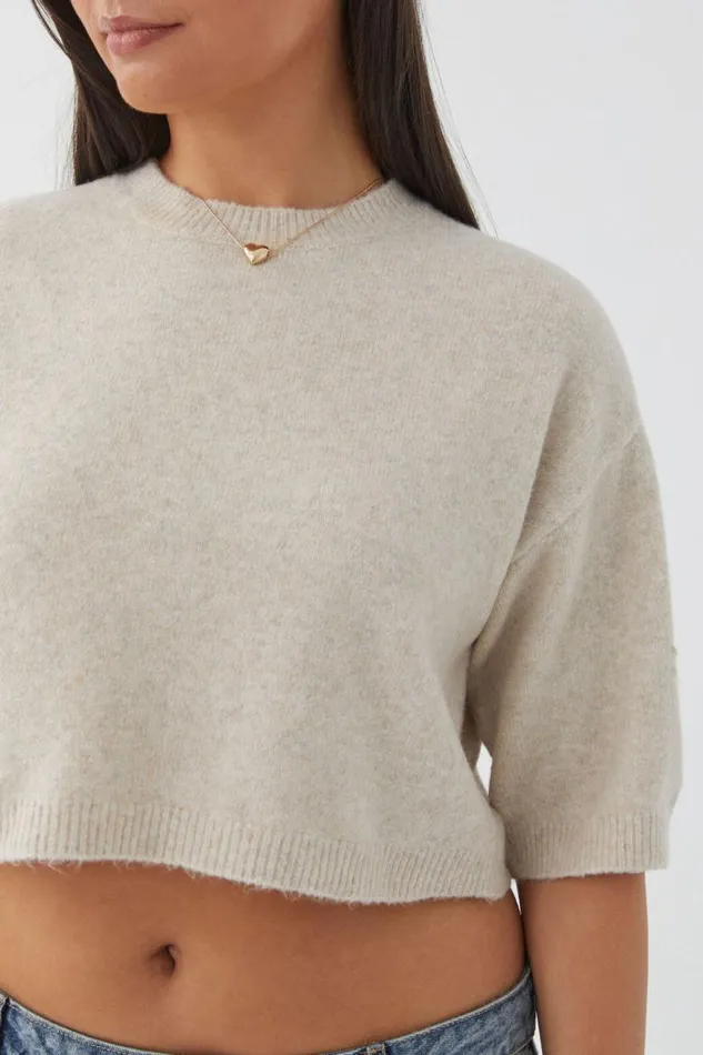Clothing Supr Knitwear Tori Short Sleeve Knit Taupe Marle