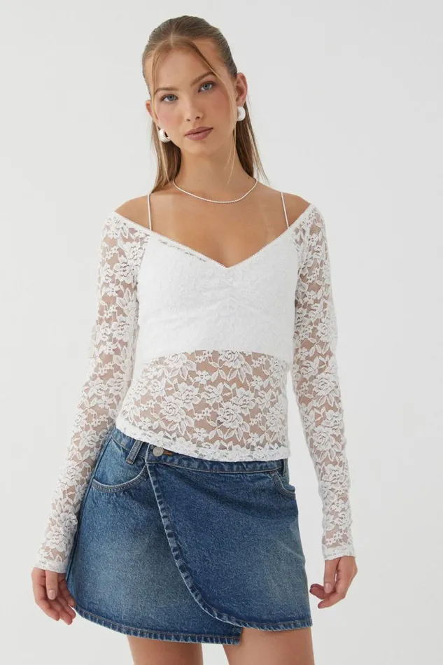 Clothing Supr Long Sleeve Tops Annie Lace Long Sleeve Top Summer White