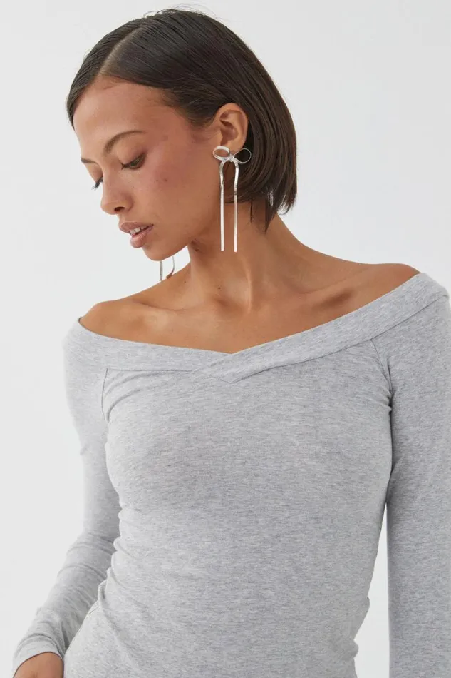 Clothing Supr Long Sleeve Tops Rebecca Long Sleeve Top Grey Marle