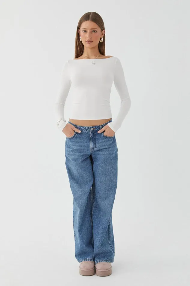 Clothing Supr Long Sleeve Tops Soft Boat Neck Long Sleeve Top Summer White