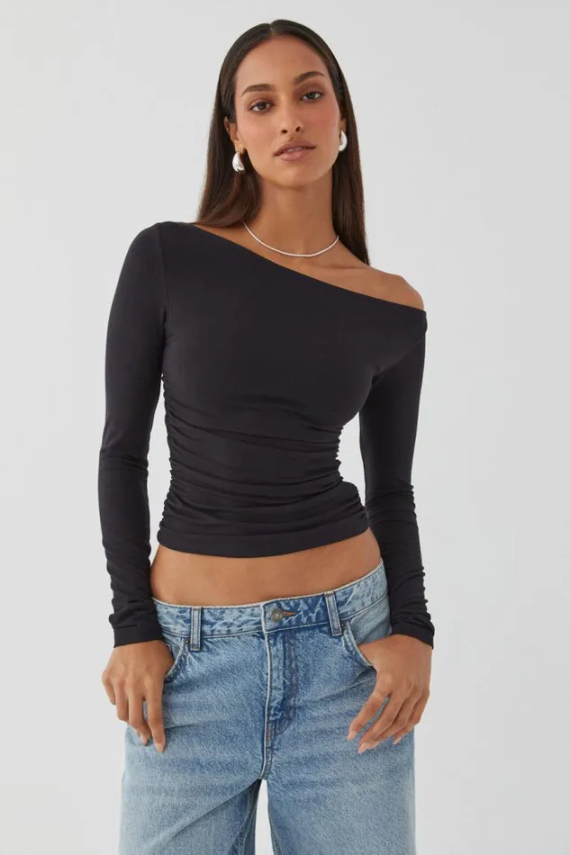 Clothing Supr Long Sleeve Tops Soft Long Sleeve Off Shoulder Top Black