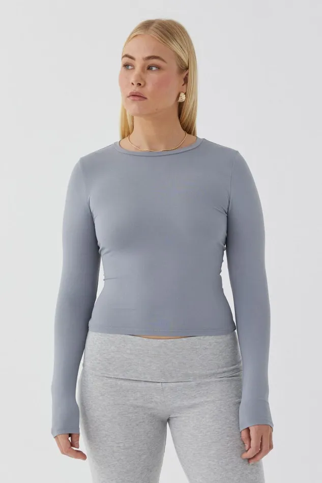 Clothing Supr Luxe Essentials Luxe Long Sleeve Longline Tee Moonlight Grey