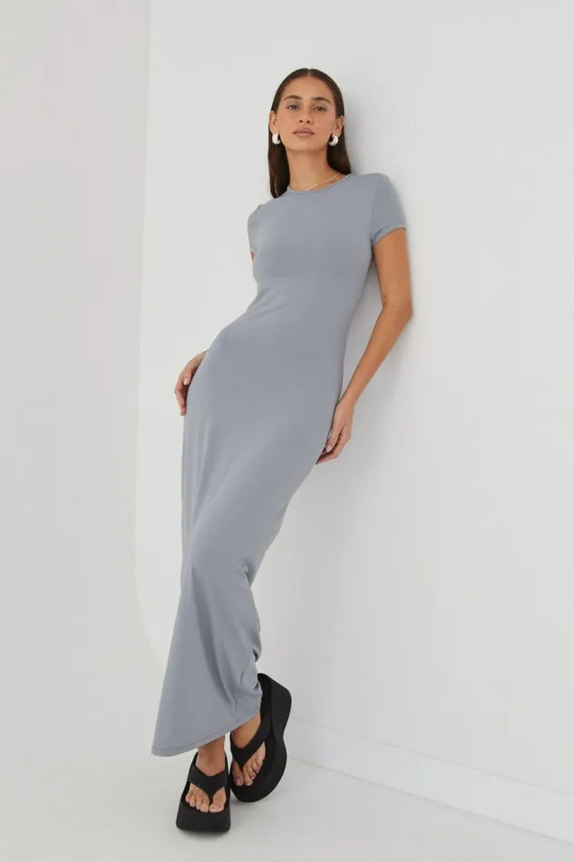 Clothing Supr Luxe Essentials Luxe Short Sleeve Maxi Dress Moonlight Grey