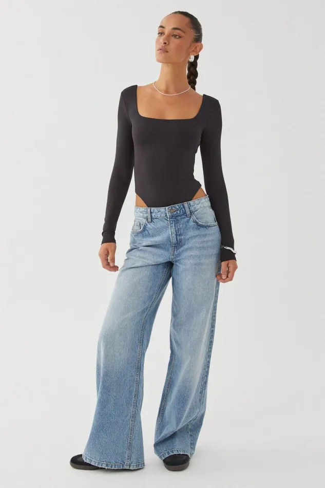 Clothing Supr Luxe Essentials Luxe Square Neck Long Sleeve Bodysuit Black