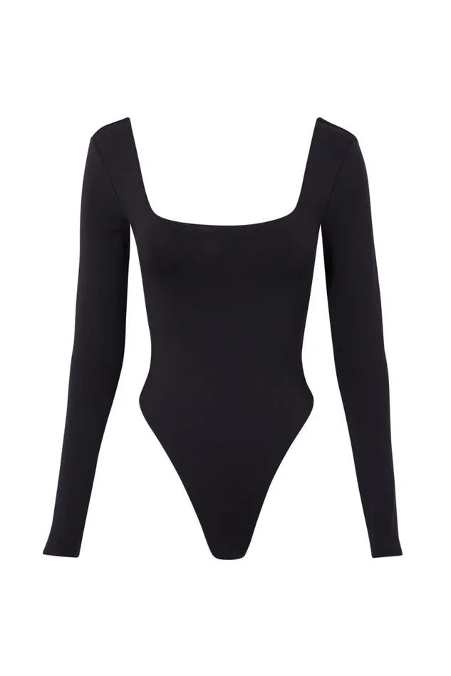 Clothing Supr Luxe Essentials Luxe Square Neck Long Sleeve Bodysuit Black