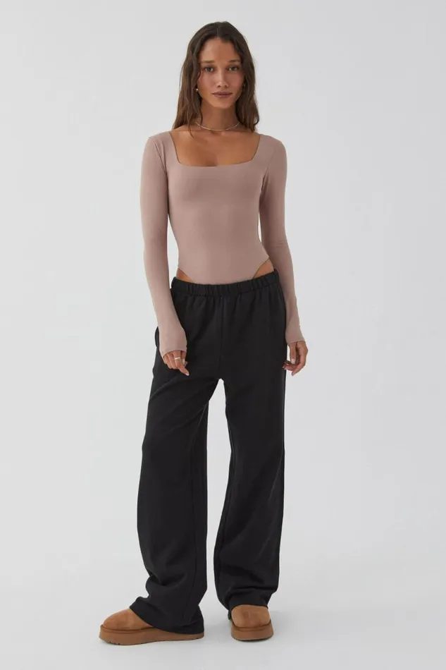 Clothing Supr Luxe Essentials Luxe Square Neck Long Sleeve Bodysuit Toffee Taupe