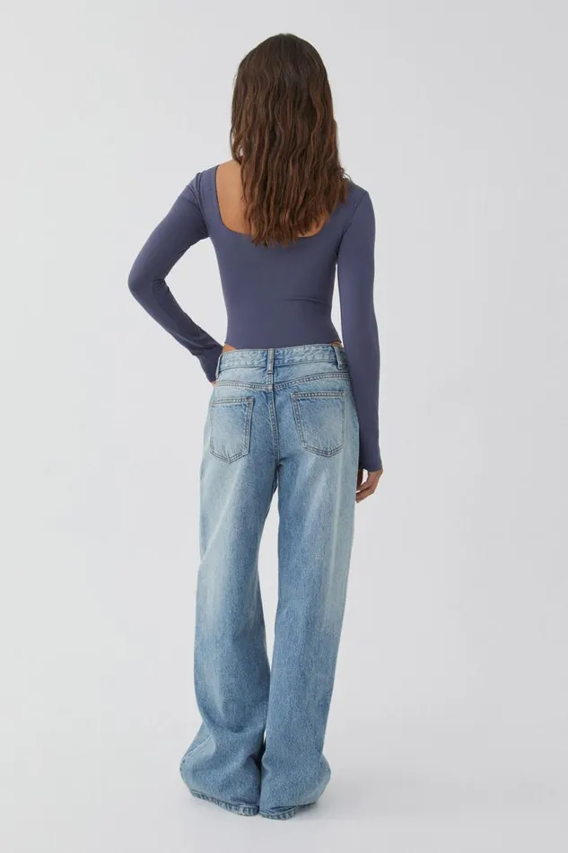 Clothing Supr Luxe Essentials Luxe Square Neck Long Sleeve Bodysuit Weekend Blue