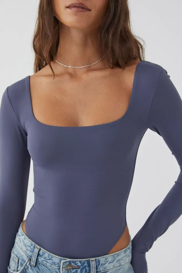 Clothing Supr Luxe Essentials Luxe Square Neck Long Sleeve Bodysuit Weekend Blue