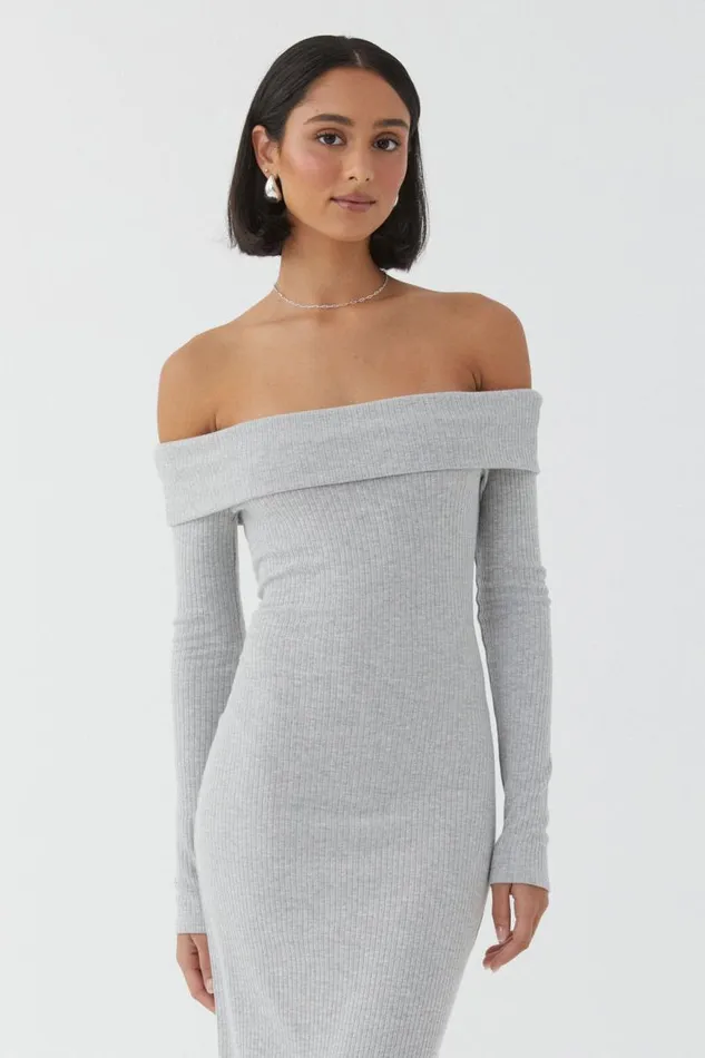 Clothing Supr Maxi Dresses Chelsea Off The Shoulder Maxi Dress Grey Marle