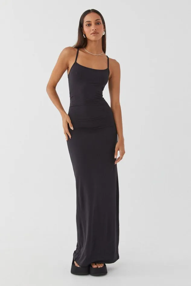 Clothing Supr Maxi Dresses Soft Strappy Ruched Maxi Dress Black