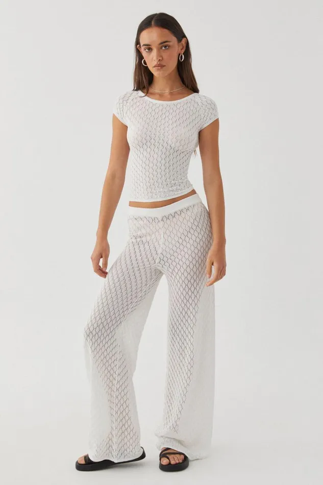 Clothing Supr Pants Mischa Crochet Wide Leg Pant White