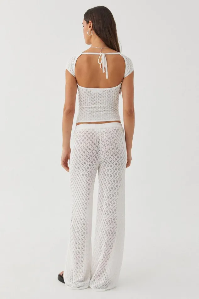 Clothing Supr Pants Mischa Crochet Wide Leg Pant White