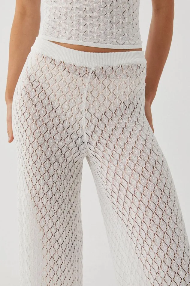 Clothing Supr Pants Mischa Crochet Wide Leg Pant White