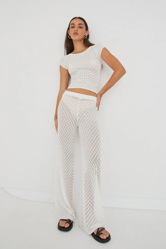 Clothing Supr Pants Mischa Crochet Wide Leg Pant White