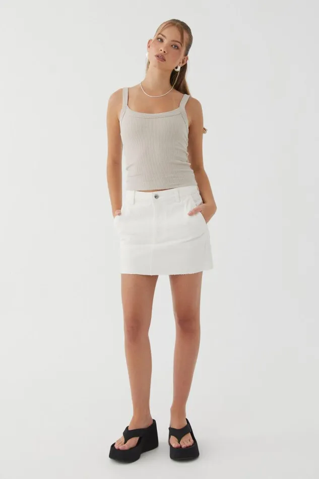Clothing Supr Skirts Carpenter Denim Mini Skirt Warm White Clothing Supr Skirts Carpenter Denim Mini Skirt Warm White
