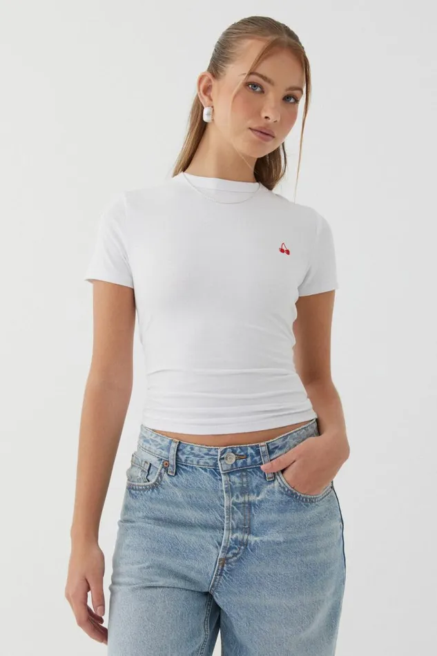 Clothing Supr T Shirts Embroidered Cherry Fitted Tee Whitecherry Clothing Supr T Shirts Embroidered Cherry Fitted Tee Whitecherry