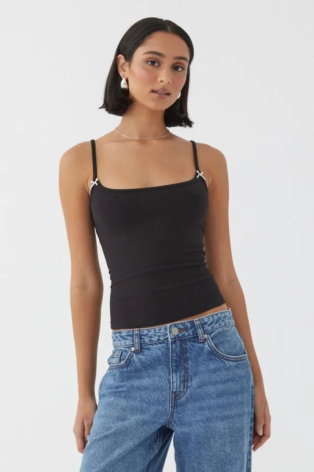 Clothing Supr Tank Tops Molly Thin Strap Cami Black With Bow