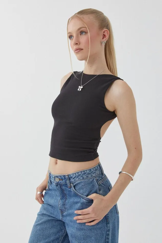 Clothing Supr Tank Tops Tara Rib Backless Tank Black