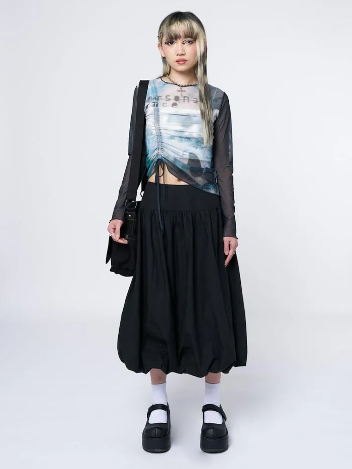 Clothing Suya Black Bubble Midi Skirt Minga London Skirts