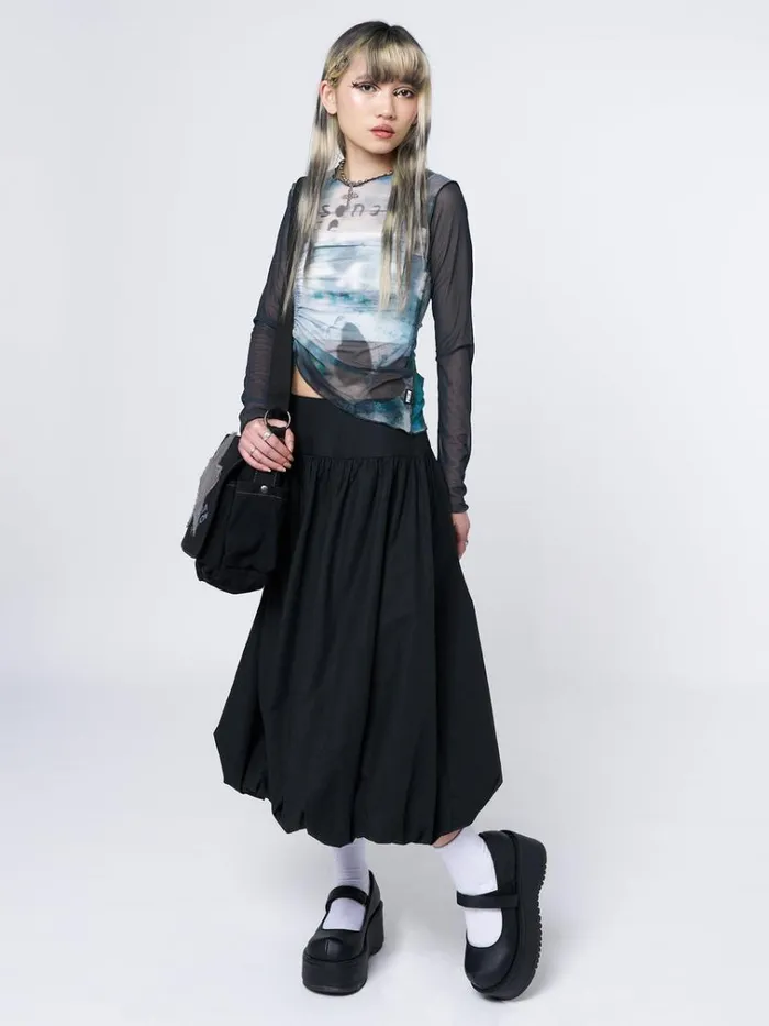 Clothing Suya Black Bubble Midi Skirt Minga London Skirts