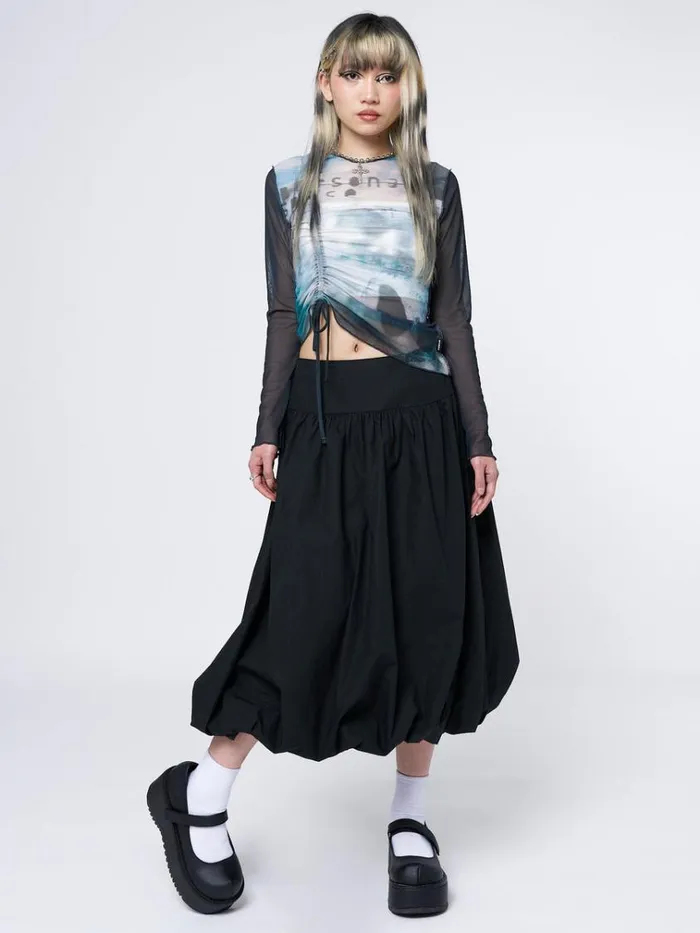 Clothing Suya Black Bubble Midi Skirt Minga London Skirts