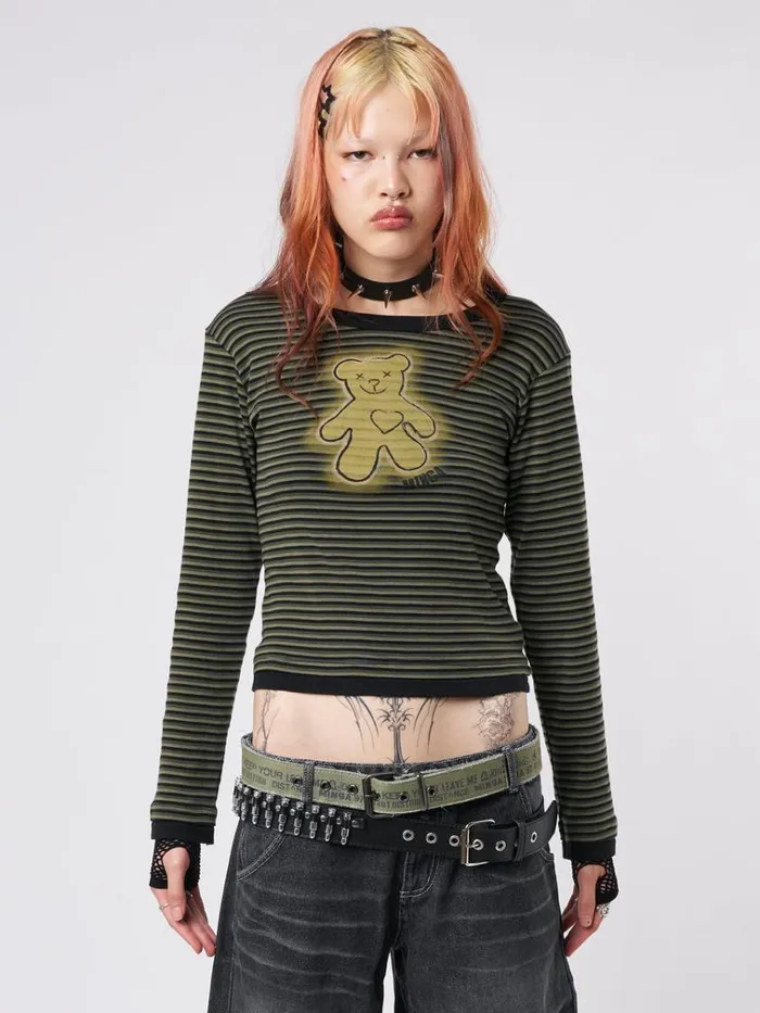 Clothing Teddy Green Striped Top Minga London Long Sleeve Tops