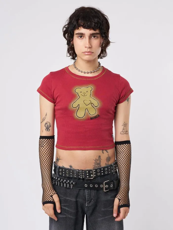 Clothing Teddy Red Baby Tee Minga London Crop Tops