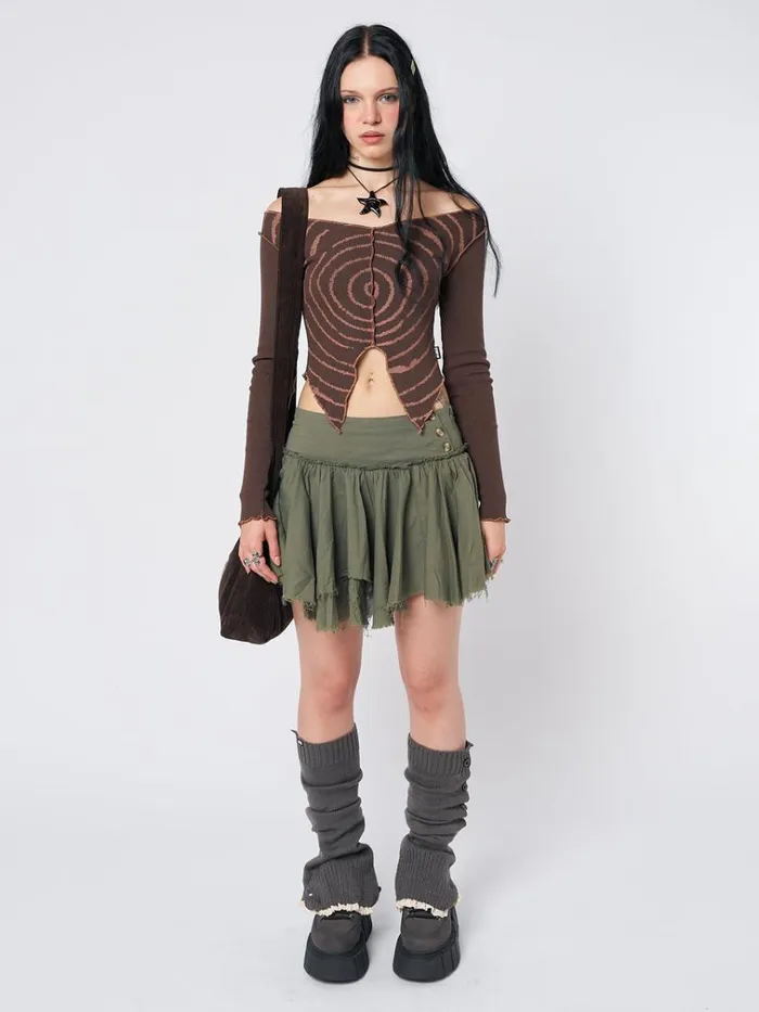 Clothing Tranceum Brown Asymmetrical Top Minga London Long Sleeve Tops