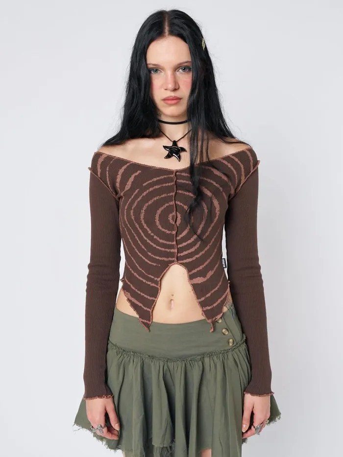 Clothing Tranceum Brown Asymmetrical Top Minga London Long Sleeve Tops