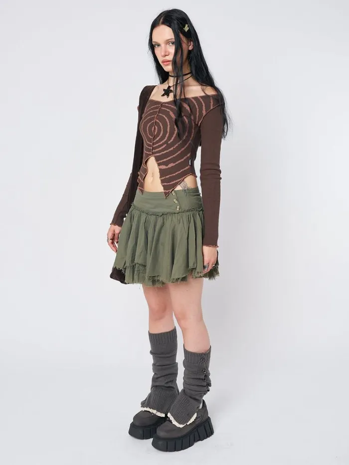 Clothing Tranceum Brown Asymmetrical Top Minga London Long Sleeve Tops