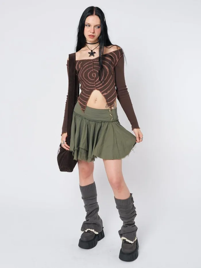 Clothing Tranceum Brown Asymmetrical Top Minga London Long Sleeve Tops