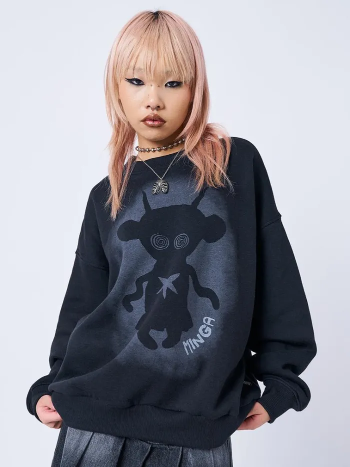 Clothing Unworldly Black Graphic Sweatshirt Minga London Sweatshirts
