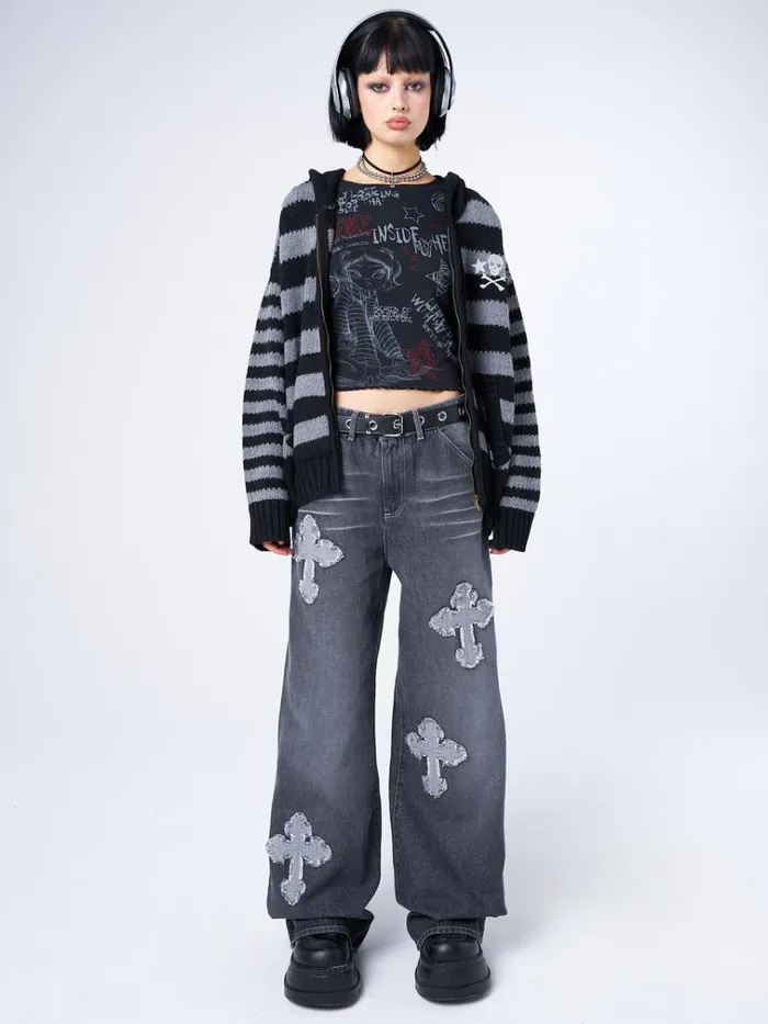 Clothing Vendetta Grey Washed Cross Jeans Minga London Jeans