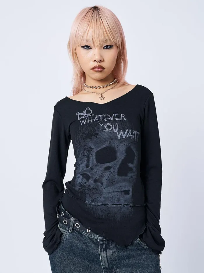 Clothing Whatever U Want Black Asymmetric Top Minga London Long Sleeve Tops
