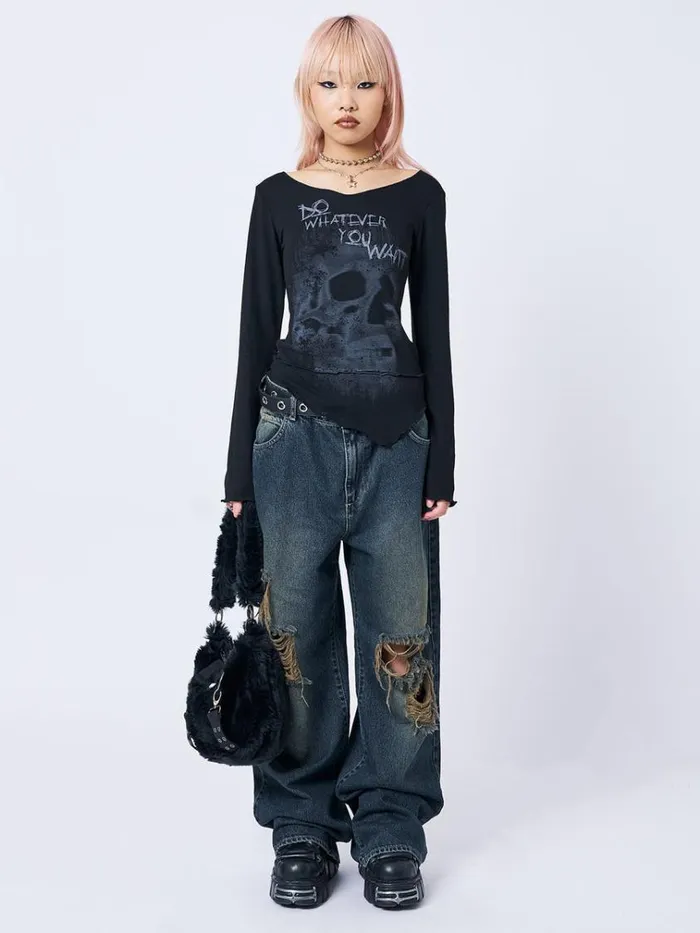 Clothing Whatever U Want Black Asymmetric Top Minga London Long Sleeve Tops