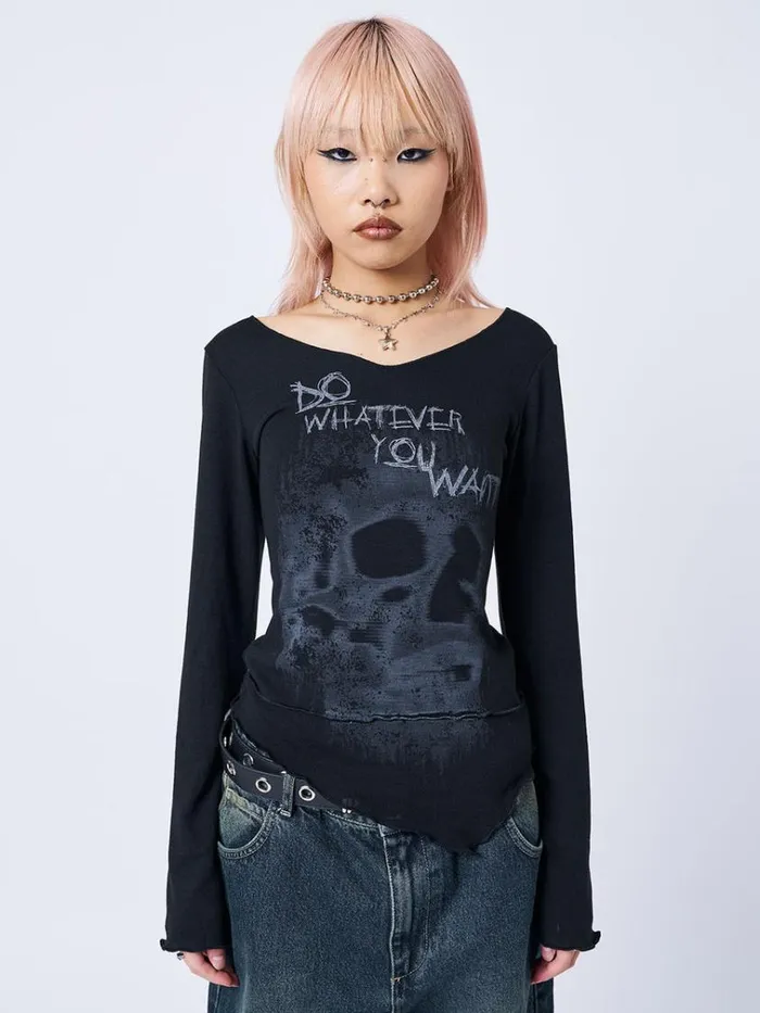 Clothing Whatever U Want Black Asymmetric Top Minga London Long Sleeve Tops