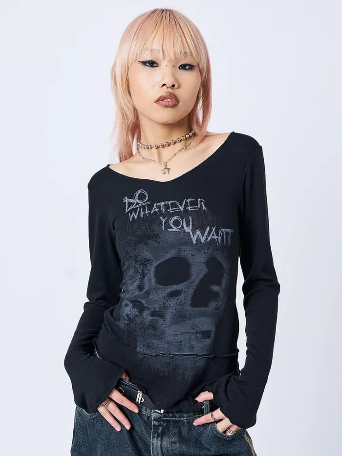 Clothing Whatever U Want Black Asymmetric Top Minga London Long Sleeve Tops