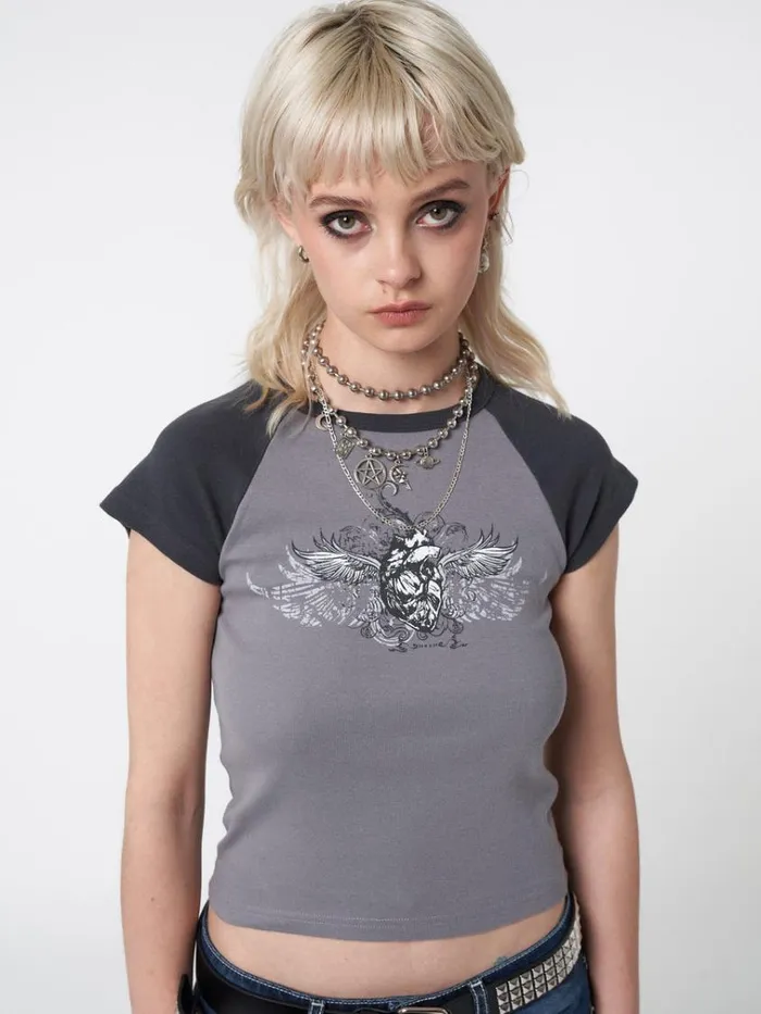 Clothing Winged Heart Raglan Baby Tee Minga London Crop Tops