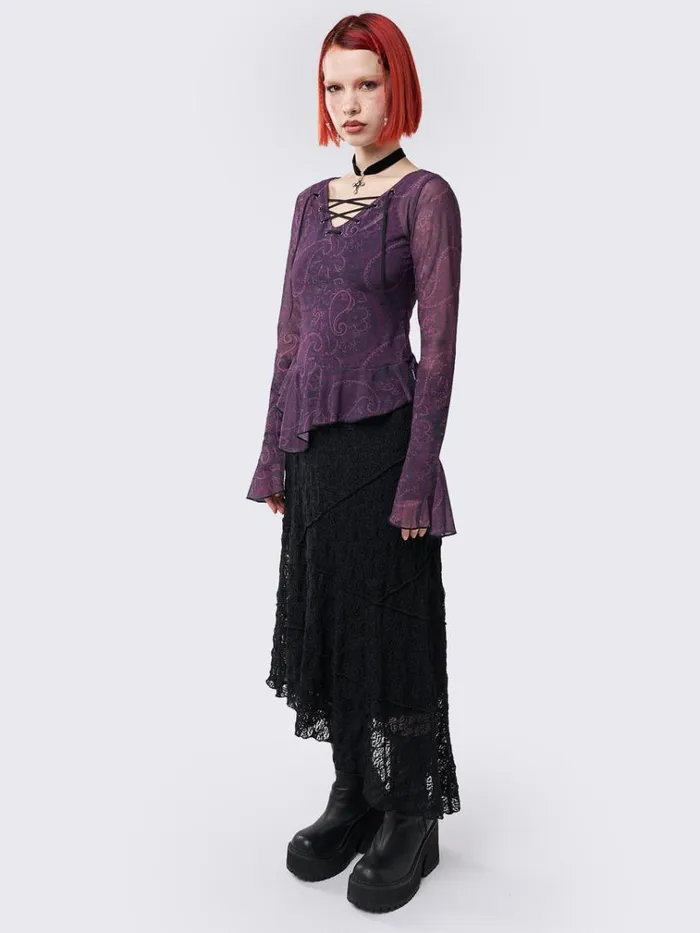 Clothing Winona Lace Up Flared Sleeve Top Minga London Long Sleeve Tops