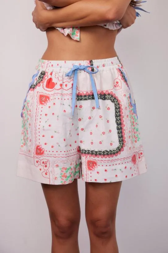Coords Women Damson Madder Hanky Hearts Print Pull On Shorts
