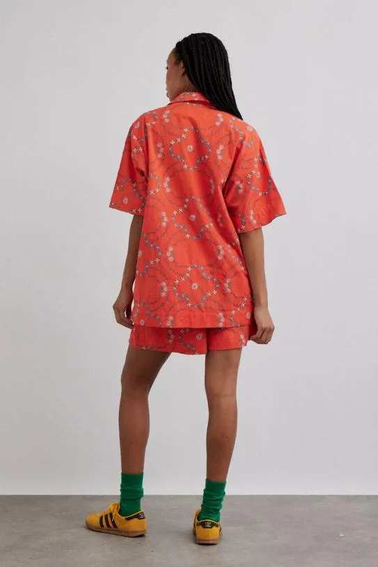 Coords Women Damson Madder Tablecloth Shirt 8211 Red Flower Embroidery