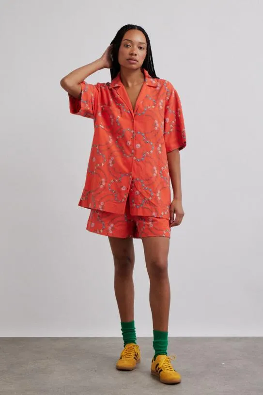 Coords Women Damson Madder Tablecloth Shirt 8211 Red Flower Embroidery