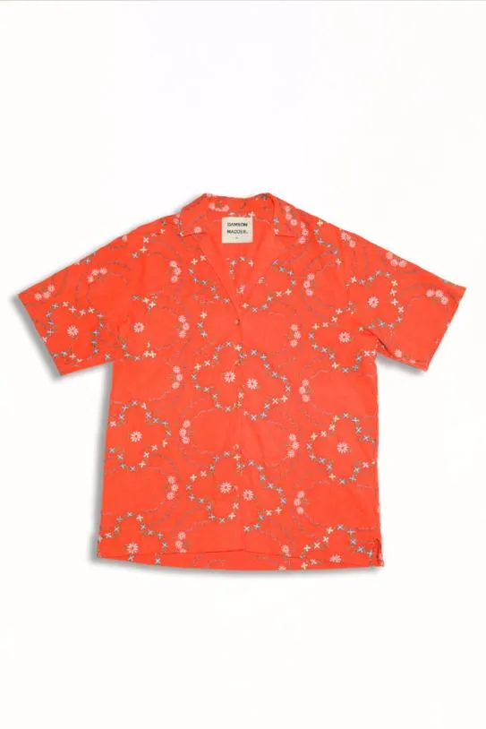 Coords Women Damson Madder Tablecloth Shirt 8211 Red Flower Embroidery