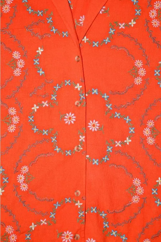 Coords Women Damson Madder Tablecloth Shirt 8211 Red Flower Embroidery