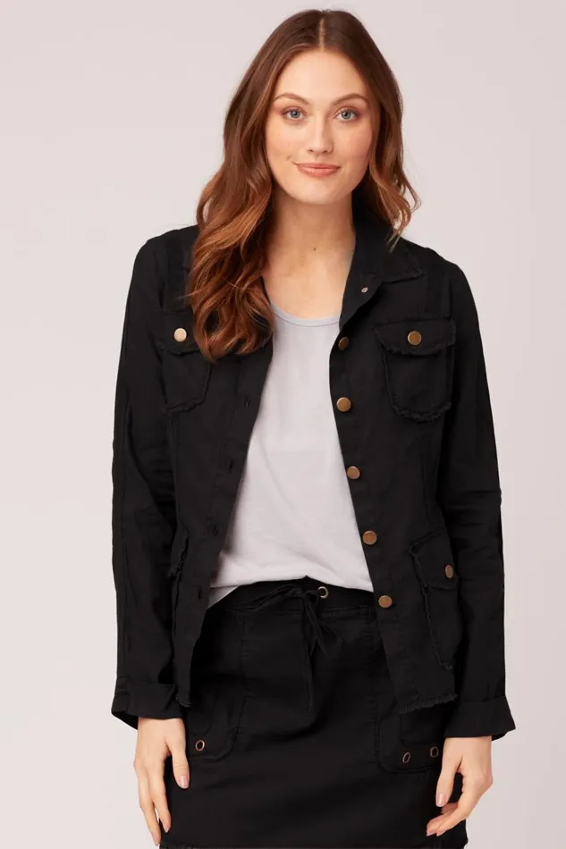 Cotton Linen Raw Edge Safari Jacket Black Clothing XCVI Jackets