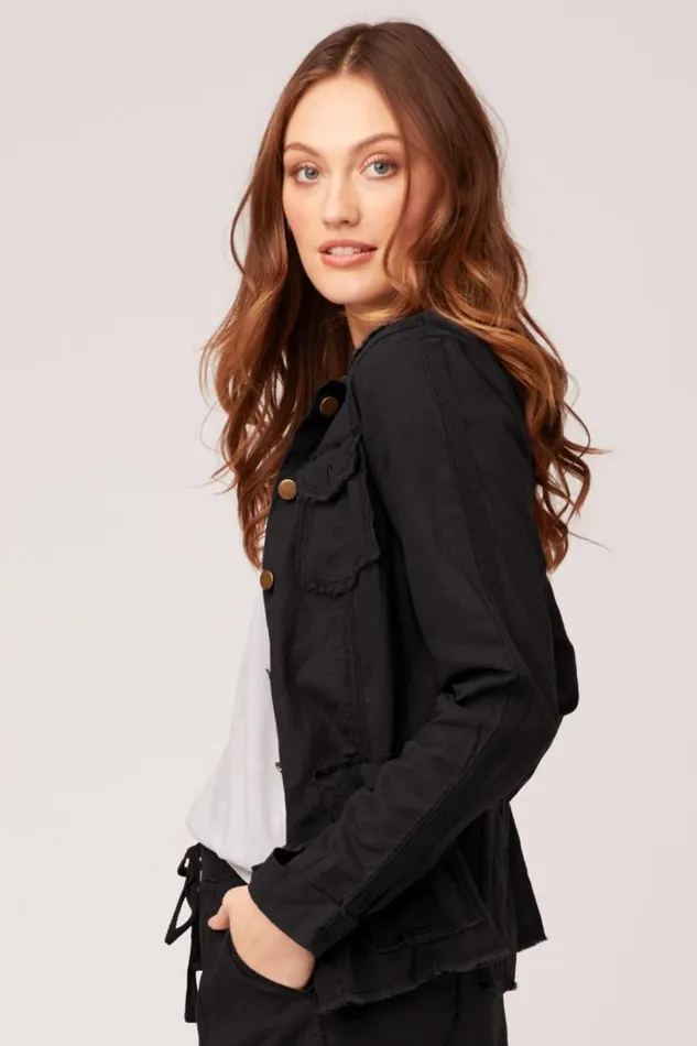 Cotton Linen Raw Edge Safari Jacket Black Clothing XCVI Jackets