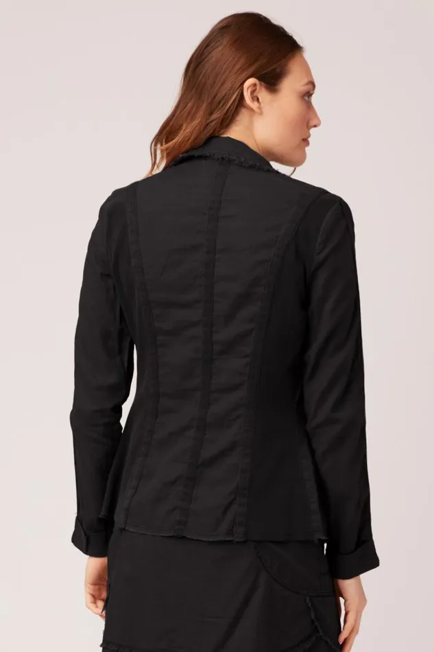 Cotton Linen Raw Edge Safari Jacket Black Clothing XCVI Jackets